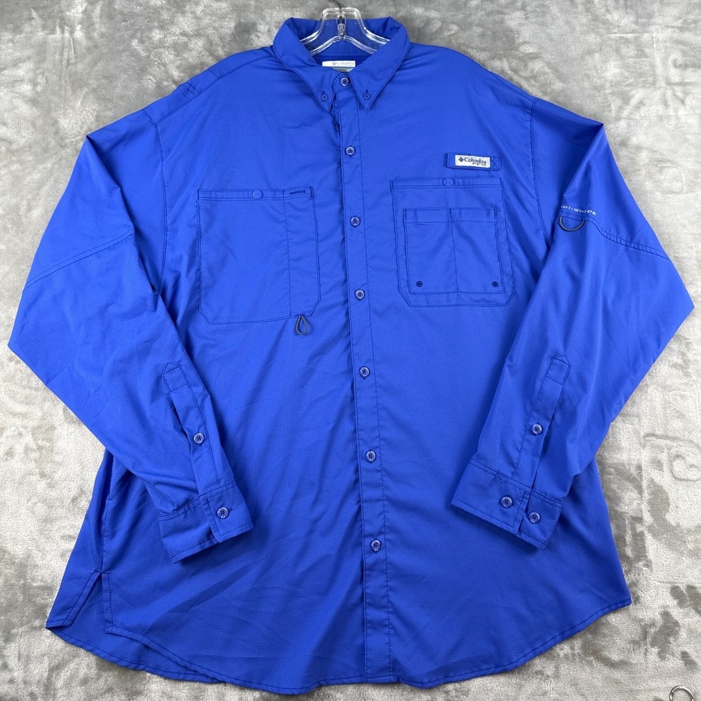 Columbia Fishing Shirt Mens XL PFG Tamiami II Blue Long Sleeve Button-Down EUC